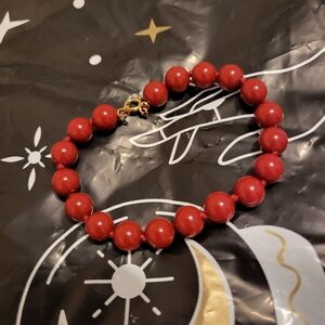 Classic Red Bead Bracelet with Gold Clasp - Women's Jewelry